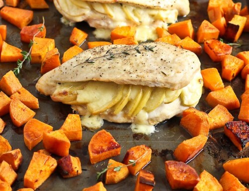 Apple Gouda Stuffed Chicken Breasts with Smoky Roasted Sweet Potatoes