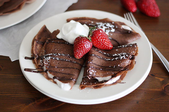Chocolate Crepes with Strawberries and Vanilla Cream Filling