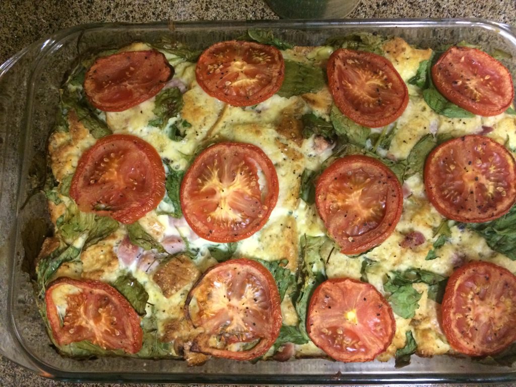 Spinach and Tomato Eggs Benedict Casserole