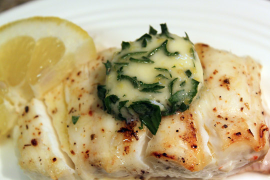 Grilled Halibut with Lemon-Basil Butter