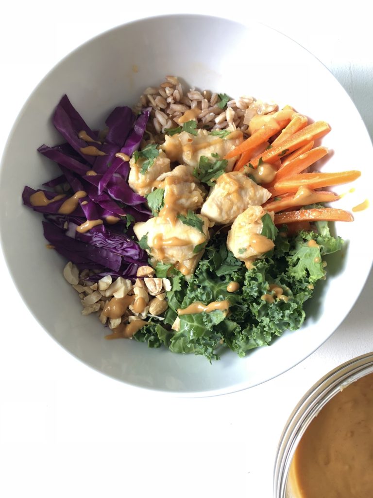 Thai Chicken Buddha Bowls with Spicy Peanut Sauce