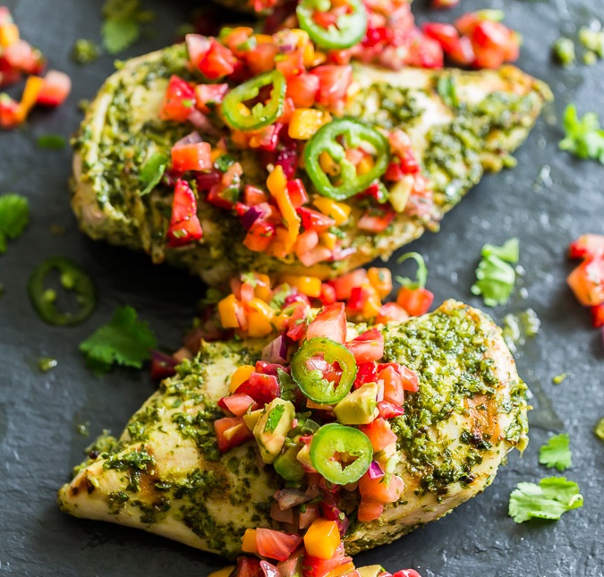 Spicy Cilantro Lime Grilled Chicken & Strawberry-Mango Avocado Salsa