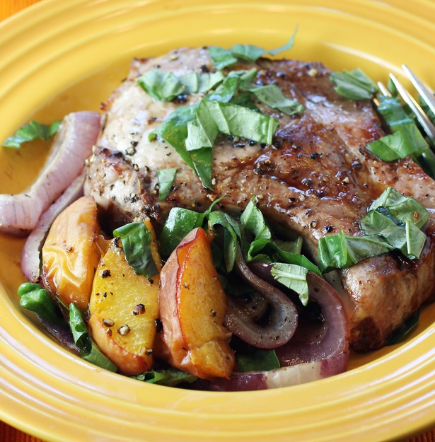 Grilled (or Roasted) Pork Chops with Peaches