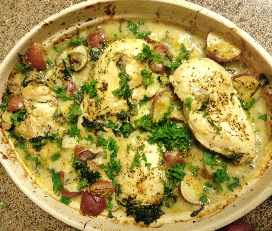 One-Pot Creamy Chicken with Potatoes and Spinach
