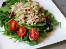 Crunchy Tuna Salad on Fresh Baby Spinach